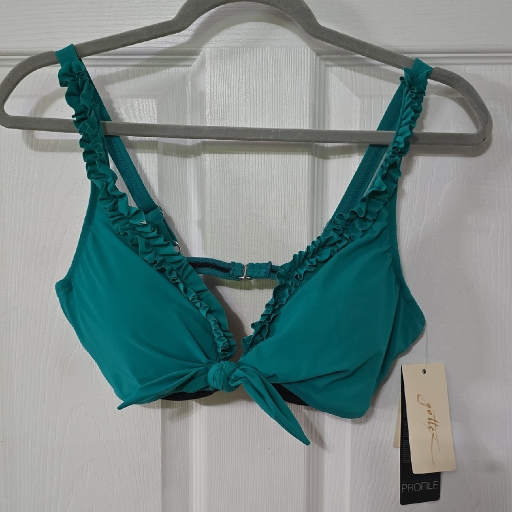 Gottex Teal Ruffle Bikini Top with Adjustable Straps And Underwire